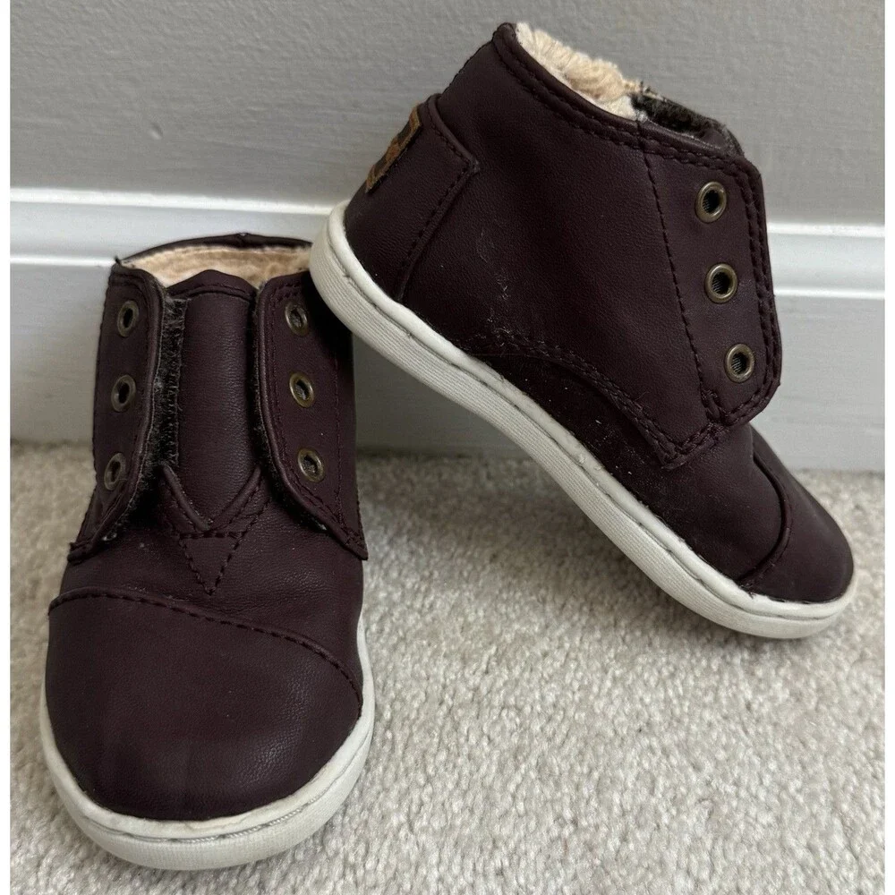 Toms Baby Paseo Mid Synthetic Leather Easy On/Off Fall Toddler 6 Burgundy